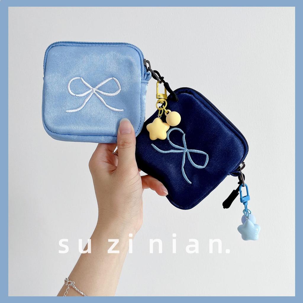 Women's Mini Fabric Coin & Key Purse with Bow Design