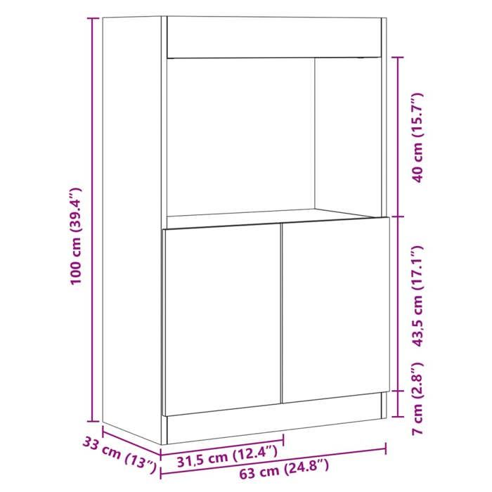 VidaXL Buffet haut chêne sonoma 63x33x100 cm bois d'ingénierie, armoire à livres, armoire à livres moderne, étagère à livres 855099