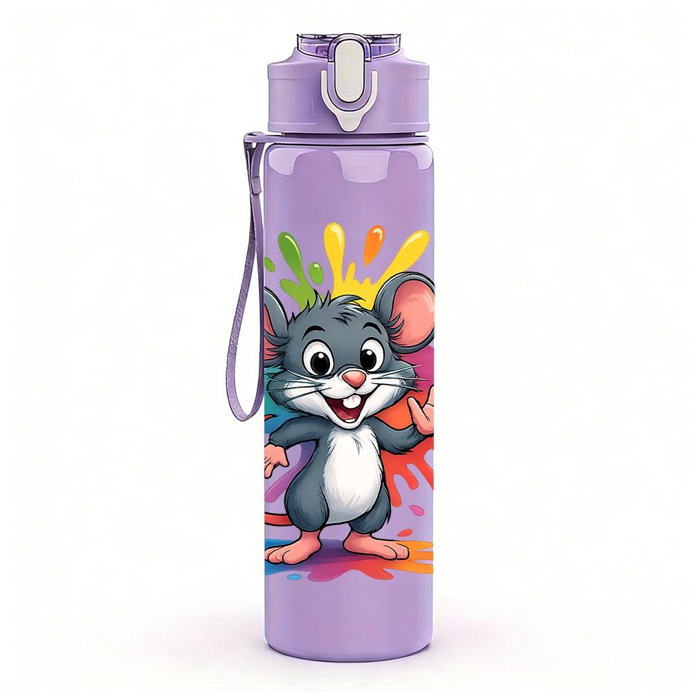 1PC Colorful Cartoon Mouse 750ml Color Plastic Sports Water Bottle Leakproof Flip Straw Lid Suitable for Sports Office Home Use