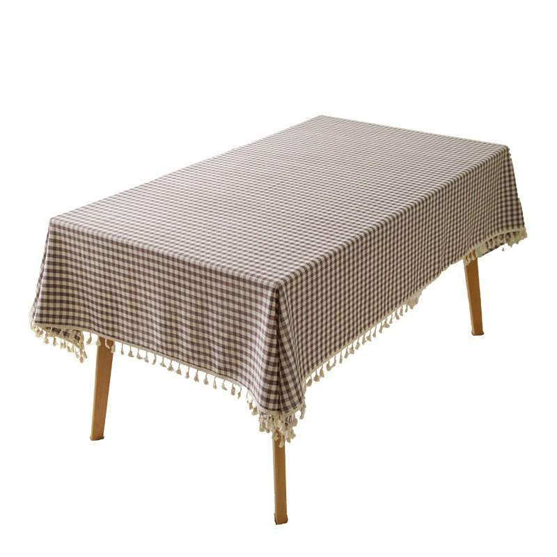 Cotton Linen Table Cloth Small Fresh Checkered Desk Cover Nordic Tassel Runner