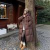 Hooded over the knee loose fashion thickened winter warm foreign gas streamer thin long down jacket