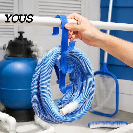 Swimming Pool Cleaning Supply Organizer Poolside Pole Hanger, with 3 Hook Configuration, Weather Resistant Maintenance Tool Management System