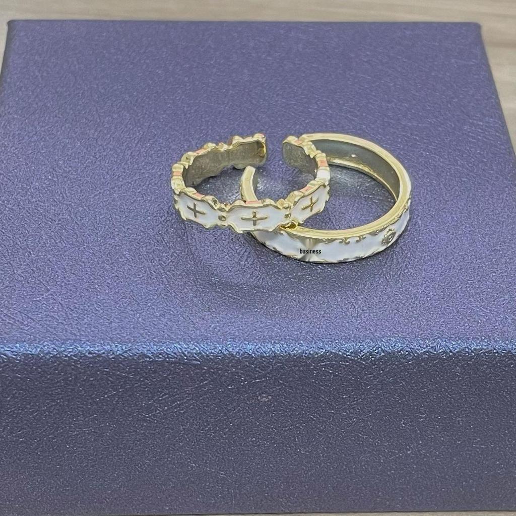 Blue Cross Pattern Enamel Ring: Women's Light Luxury Trend, 2023 Niche Design