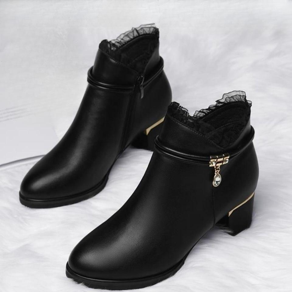 Fashion Black Women's Ankle Boots Leather Round Toe Spring Autumn Female Short Shoes Designer Luxury Y2k Pu On Offer Hot Sale 39 Booties