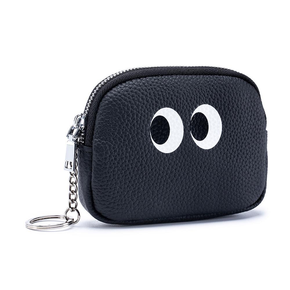 

New cartoon cute change bag mini coin bag niche design ins first layer cowhide storage bag female чёрный