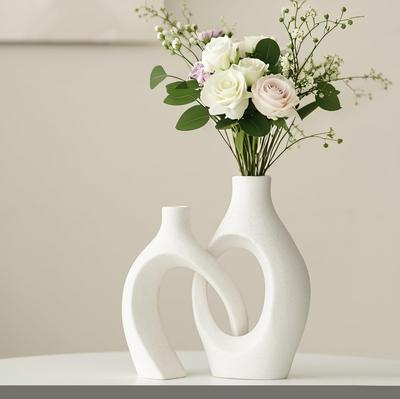Modernes Keramik-Blumenvasen-Set (2 Stück), Hohl Design, Cremeweiß, Nordischer Stil, Heimdekoration (Weiß, Groß)