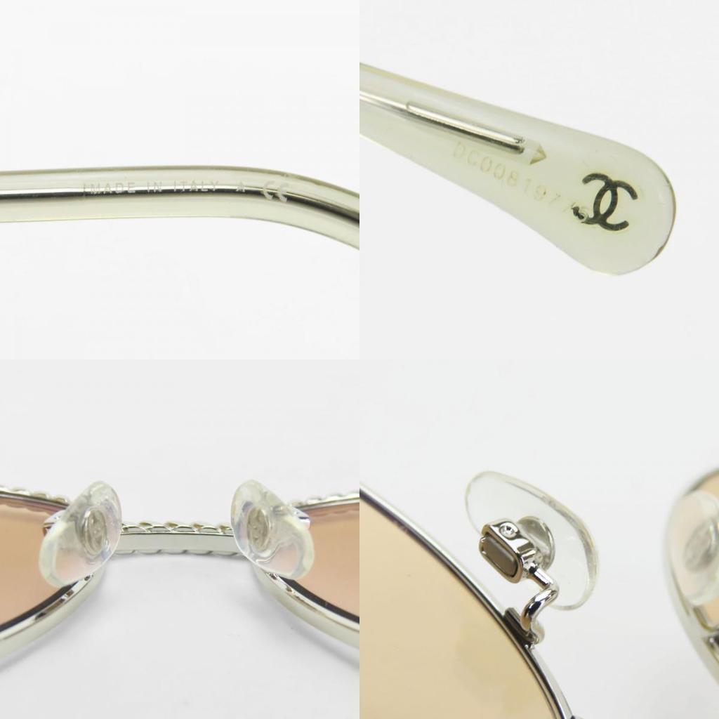 Used CHANEL Sunglasses 4242 Pantoshape Metal Brown Silver Chain