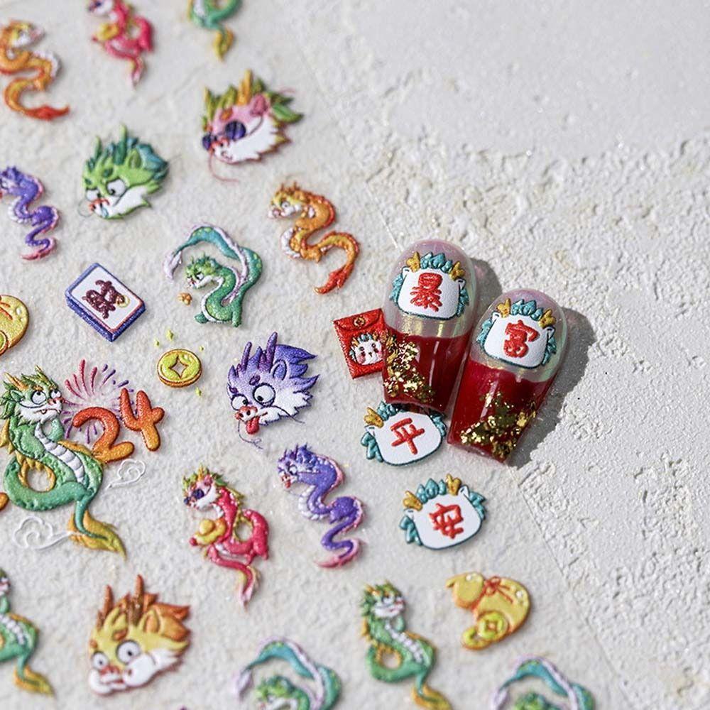 Spring Festival Chinese New Year Dragon Nail Stickers Dragon Nail Art Decorations Lady