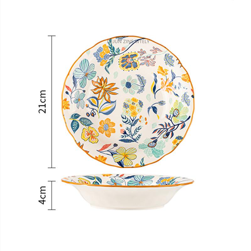 Flower Pattern Ceramic Plates Home Porcelain Tableware Exquisite Fruit Salad Plates Kitchen Accessories Dinner Plates and Dishes