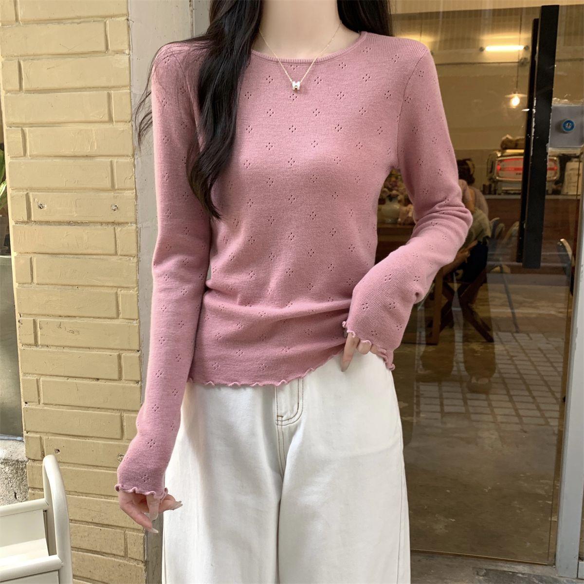 

White Knitted Top Base Shirt for Women in Spring and Autumn Inner Knit Top XL рожевий
