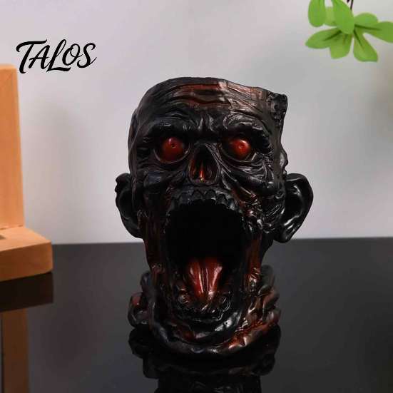Halloween Gift for Friends Gothic Skull Pen Holder, Realistic Zombie Head Makeup Brush Organizer, Large Capacity Desktop Spooky Storage Container,