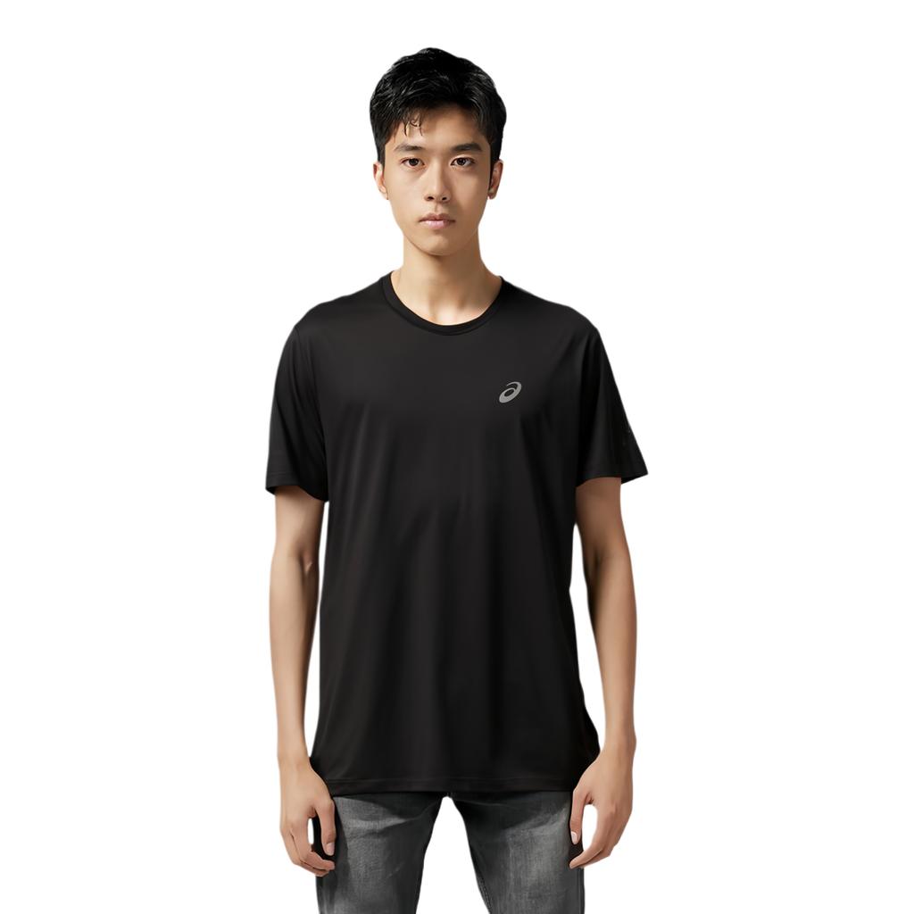 Asics Logo Rundhals Reflektierend Laufen Schnelltrocknend Atmungsaktiv Lässig Sport Kurzarm T-Shirt Herren Oberteile Schwarz 2011C852-001