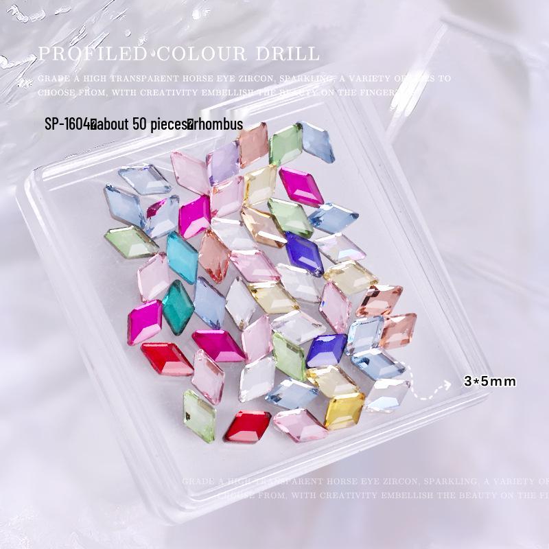Colorful Rhinestone Nail Art Set: Heart, Horse Eye, Octagon, and Long Strip Designs, 50 Pieces