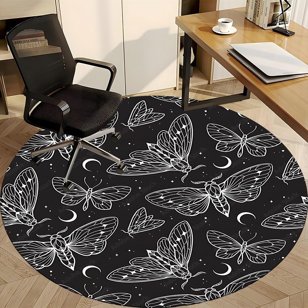 1pc Butterfly Night Office Round Area Rug, Under Office Chairs Bedroom Living Room Home Decor, Room Deco