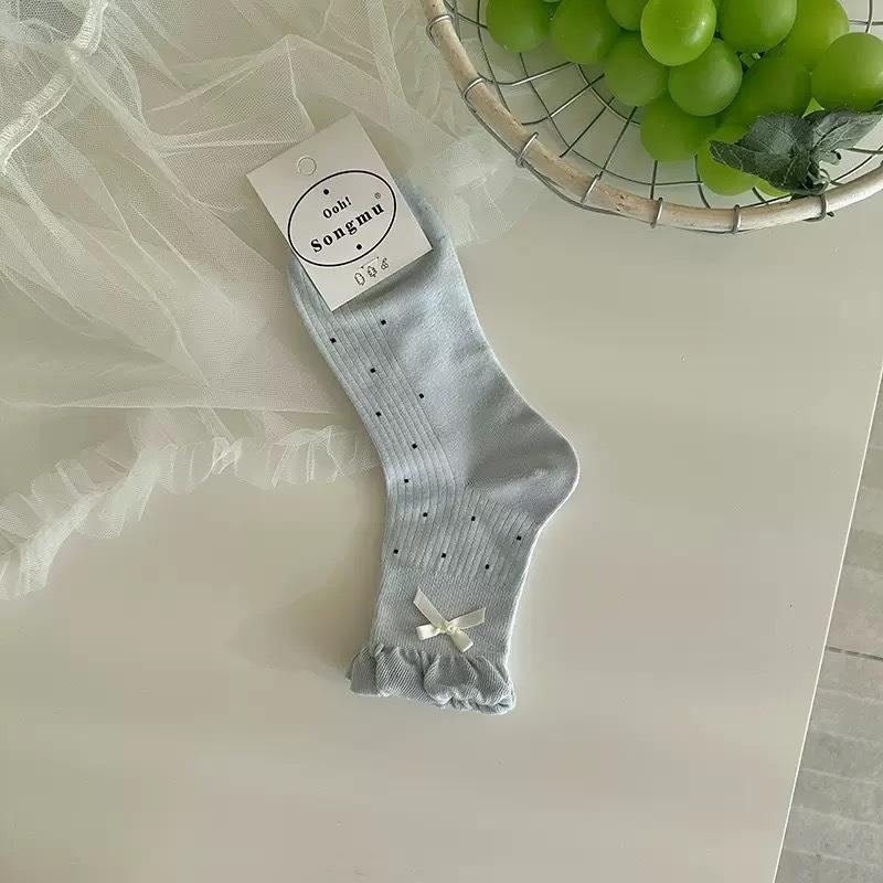 Bow Socks Women'S Mid-Tube Socks Spring And Autumn Cotton Socks Girl Cute White Ballet Style Spring Stockings