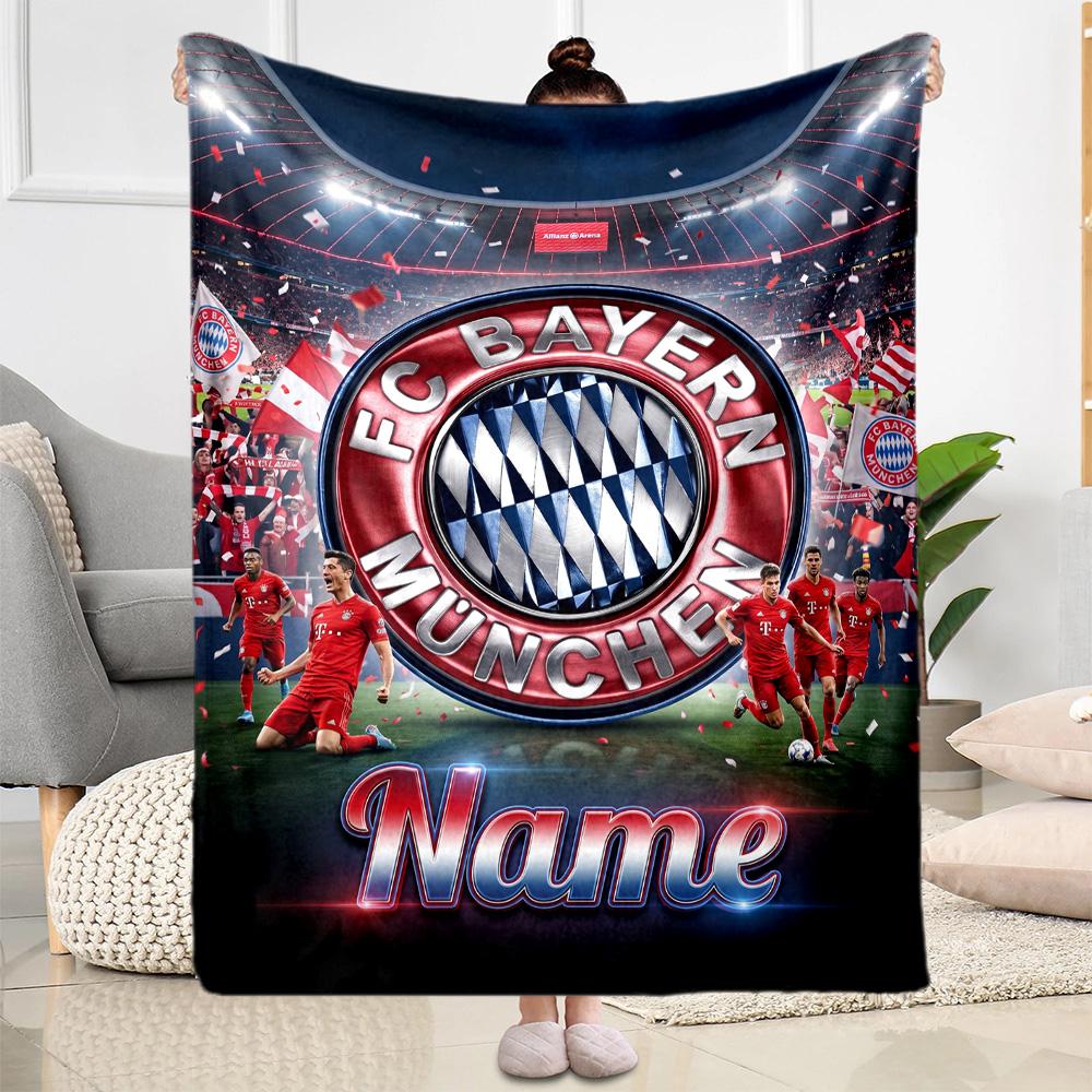 Bayern Munich Stadium Night Personalized Name Blanket Throw Customizable Blanket Warmthful Decor for Nap Couch Livingroom Chair Four Seasons Universal