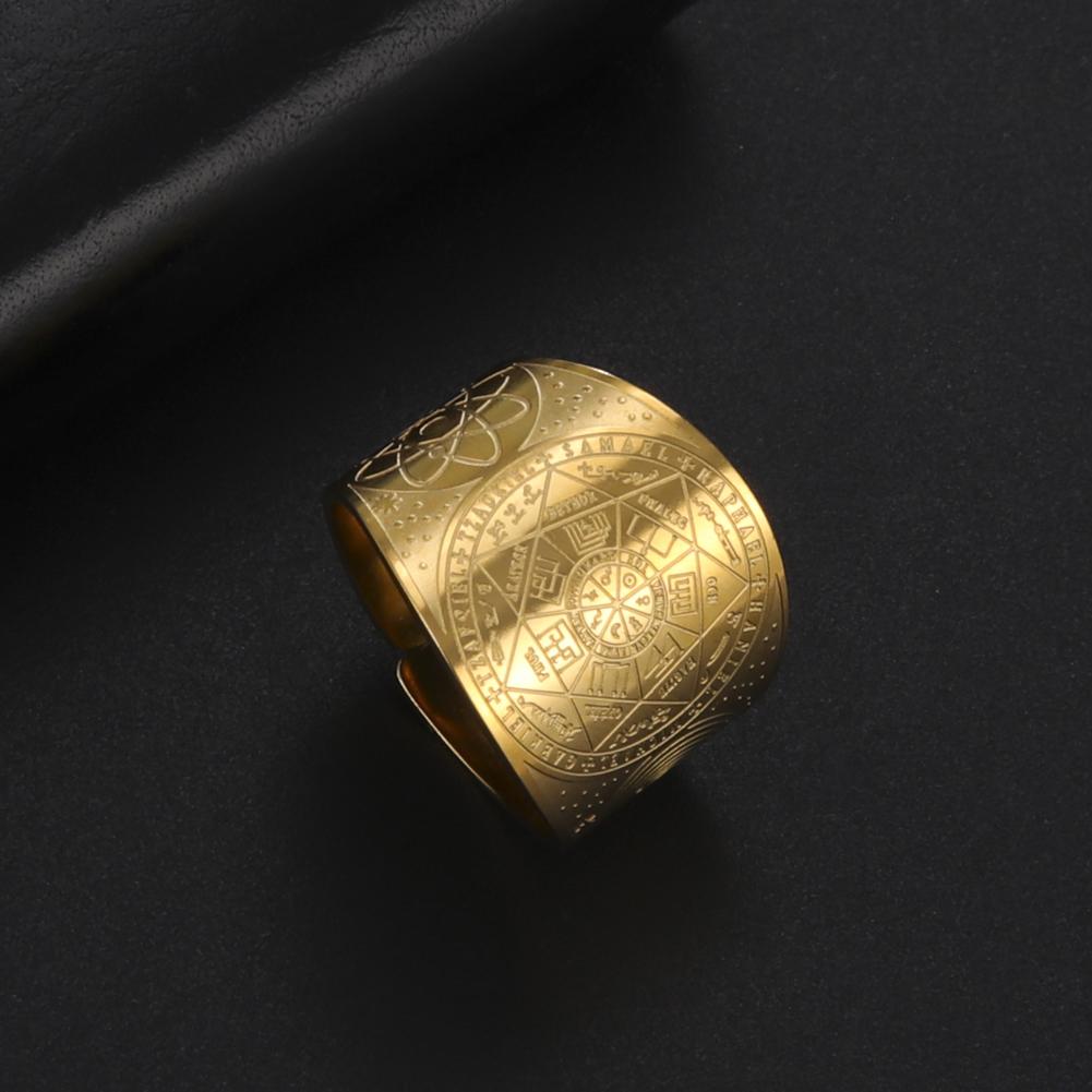 LIKGREAT Seven Archangels Men Ring Witchcra Pentagram Stainless Steel Adjustable Rings Solomon Kabbalah Amulet Talisman Jewelry