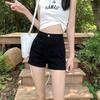 Summer 2024 Women's Black High-Waist Slim Denim Shorts, Korean Edition