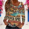 Women Plus Size Asymmetric Cutout Neck Cold Shoulder Fitted Long Sleeve Beach Printed Top