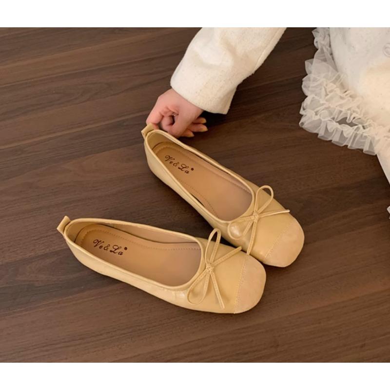 Retro Flat-bottomed Bow Doudou Shoes Summer New Square Head Single Shoes with Skirt Flats