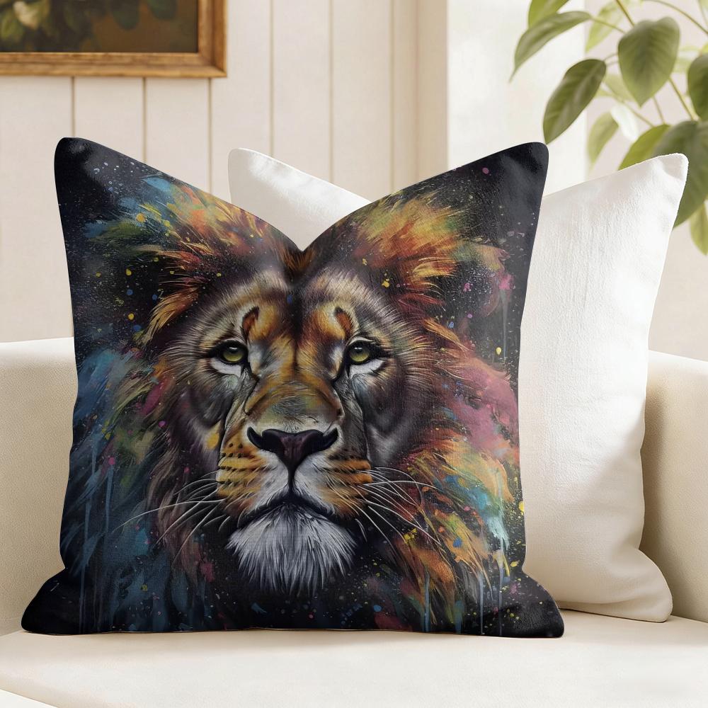 Lion Tiger Animal Cushion Cover Summer Linen Pillow Case Organic Fabric Cushion Cover DoubleSided Print Sofa Home Decor