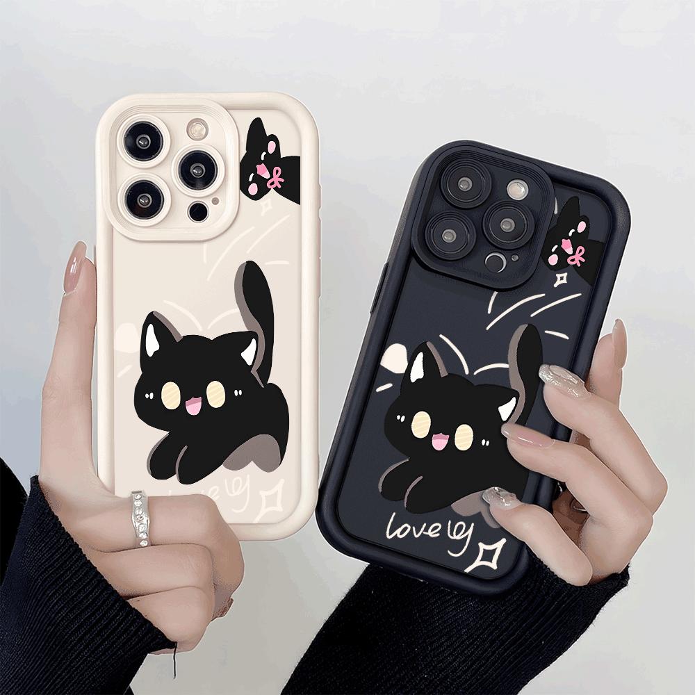 Cartoon Black Cat UV Print Phone Case For Xiaomi Redmi Note 14 13 12 11 10 9 8 7 Pro/Plus 4G 5G Shockproof Anti-Scratch Cover