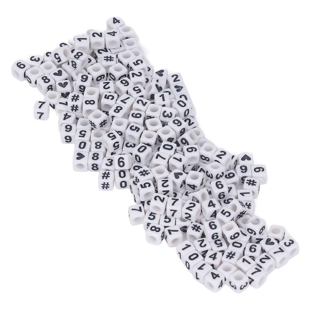 300pcs White Acrylic Number Beads Mixed Numbers 0-9 Loose Beads Bulk DIY Beads Jewelry Making