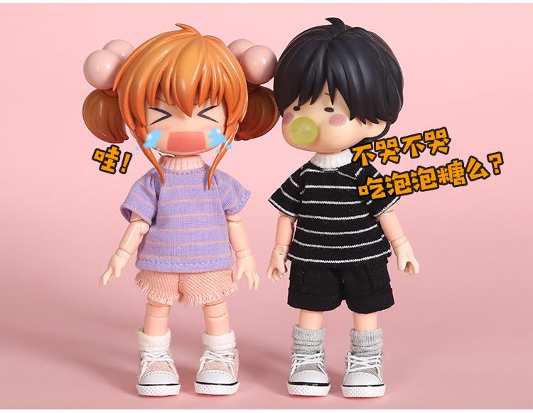 New OB11 bjd Doll Clothes Stripe Shorts Sleeve T-shirt for 1/8 1/12bjd, obitsu11,ob11,molly Doll Accessories Clothing