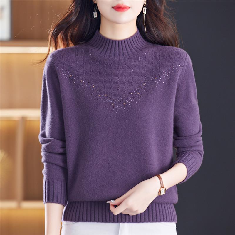 Women's Thick 100% Pure Wool Half-High Collar Sweater - New Autumn/Winter Style for Middle-Aged and Elderly