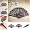 Black Spanish Style Dance Party Wedding Lace Silk Folding Hand Held Flower Fan