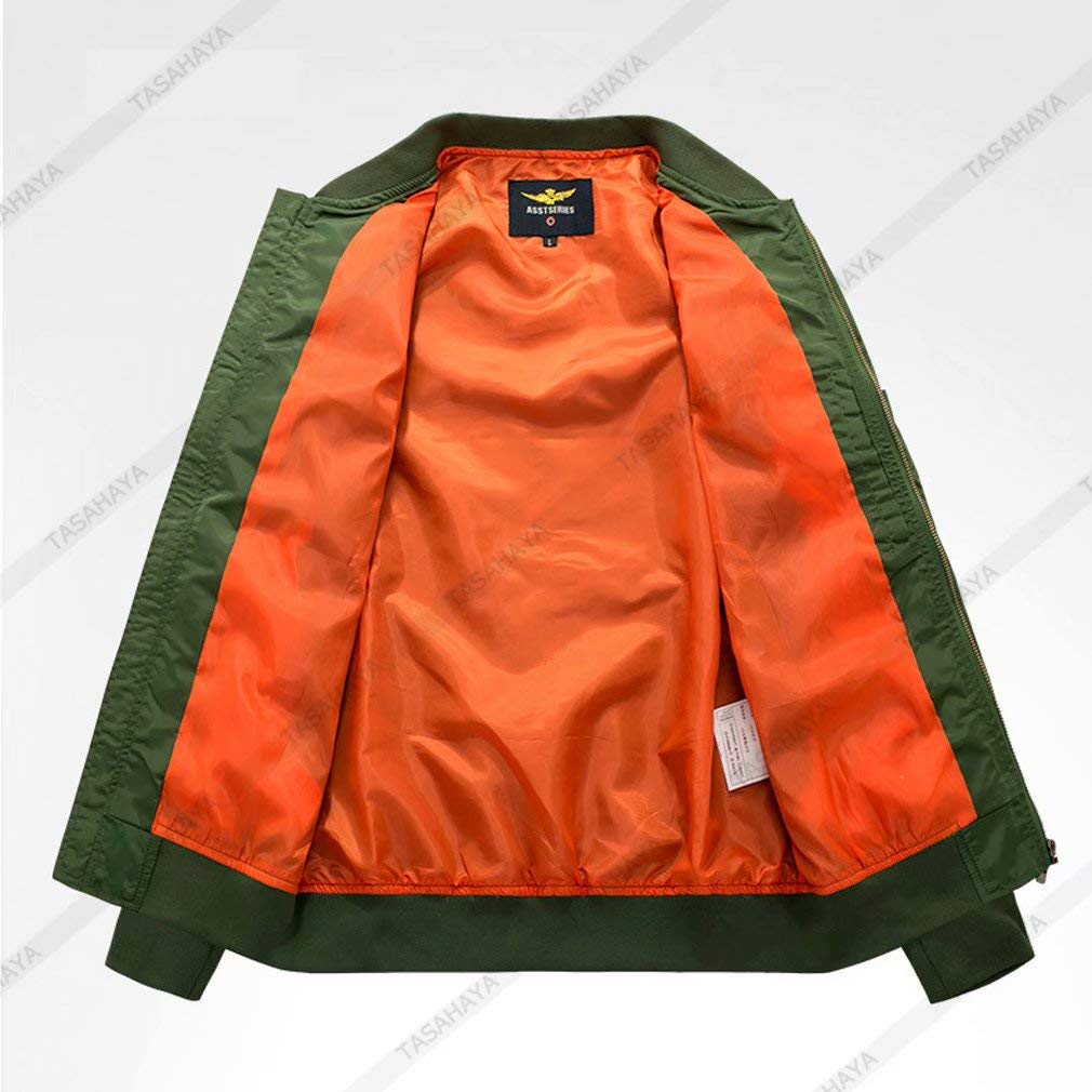 Tasahaya Military Flight Jacket with Men's Stand-Up Collar, Lightweight, Casual, Spring/Autumn (5XL, Gray)