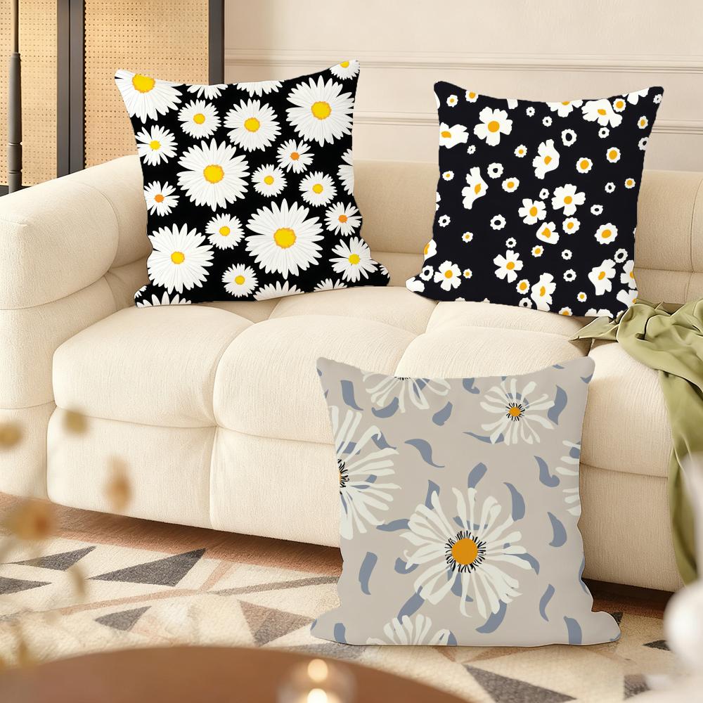 Daisy Pattern Cushion Cover Soft Short Plush Pillow Cover Smooth Cozy Texture Aesthetic Cushion Case Home Decor