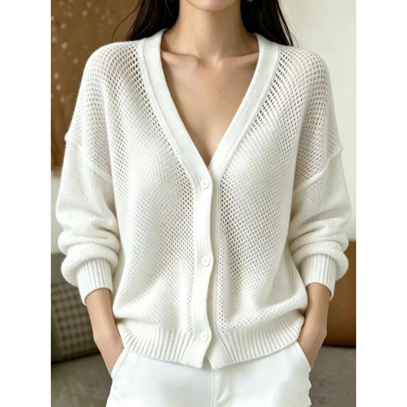 Women S V Neck Loose Long Sleeve Mesh Knit Cardigan Sun Protection Cover Up