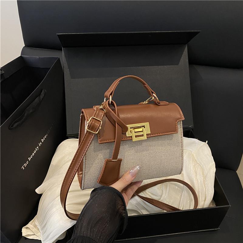 

Сшивание контрастного цвета сумка-тоут женская новая высокоценная темпераментная женская сумка нишевый дизайн маленькая квадратная сумка коричневый