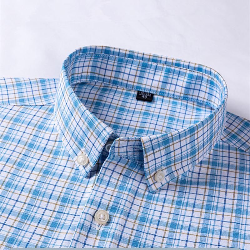 Camisas de Verano a Rayas 100% Algodón para Hombre 2026 Manga Corta Cuadros Oxford Moda Casual Ajuste Delgado Cómodas Alta Calidad Oficina