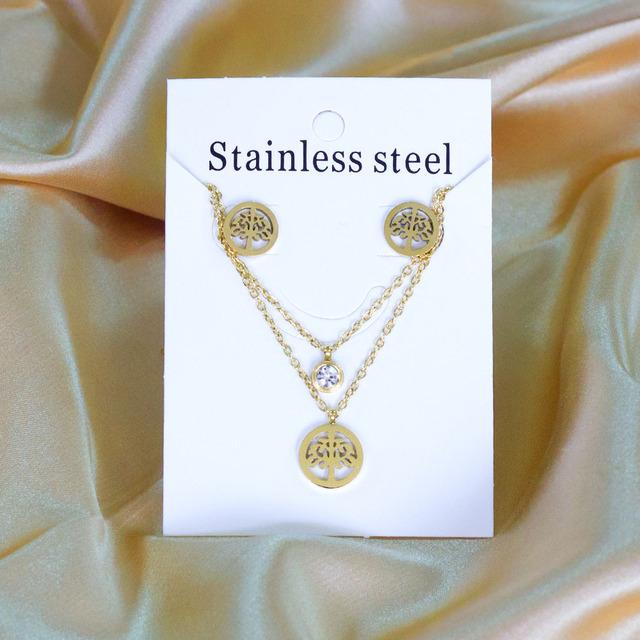 Double Chains Necklace And Earrings Zircon Sets Female Wedding Party Cubic Zirconia 316L Stainless Steel Pendant Zircon Gifts