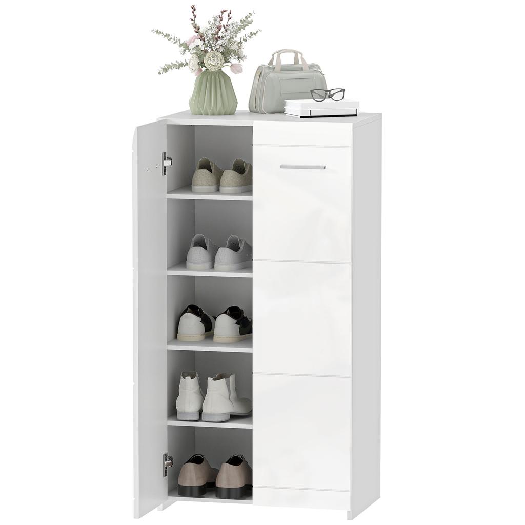 Shoe Cabinet In High Gloss, Shoe Storage with Adjustable Shelves for Hallway, Entryway, Space for 10 Pairs, White