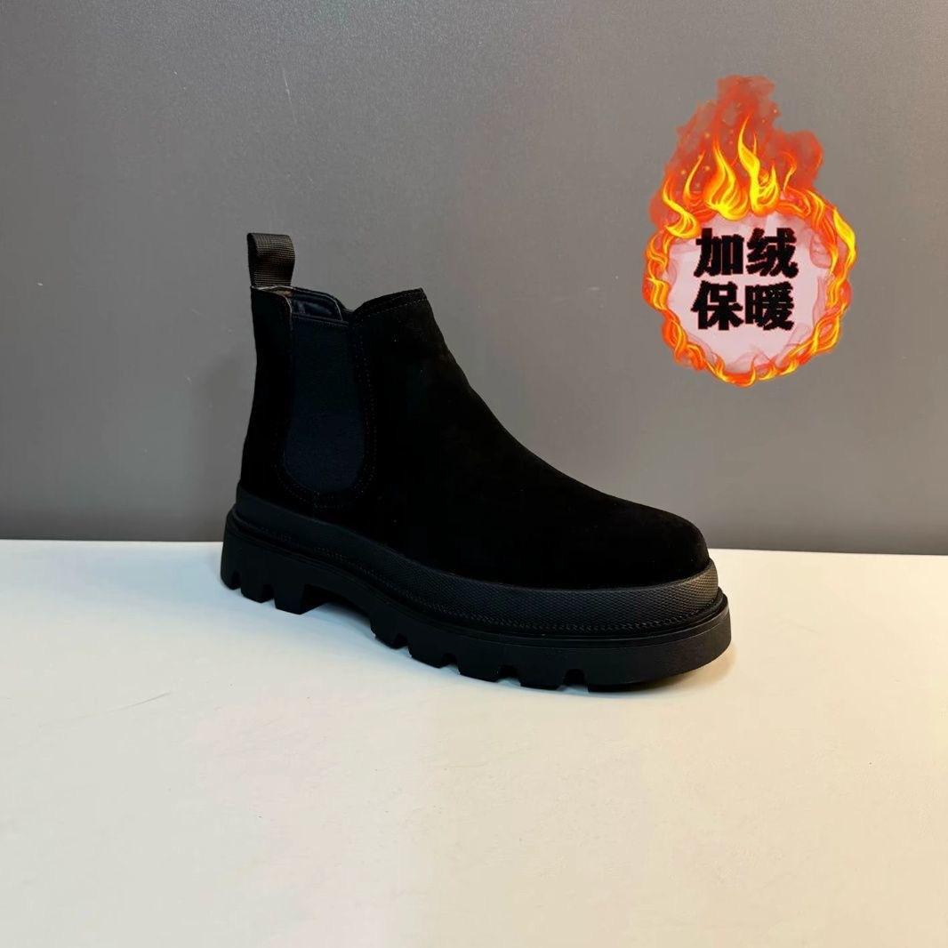 Men s 2026 new Chelsea workwear boots men s short boots with fleece insulation  high top winter suede leather shoes 39
