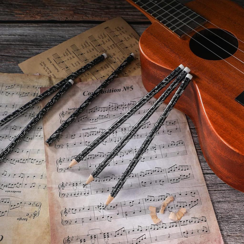 Chinco 24 Pieces Music Note Pencil Music Pencils Round Fun Pencils Woodcase with Eraser for Students Kids Party Favors Classroom Supplies