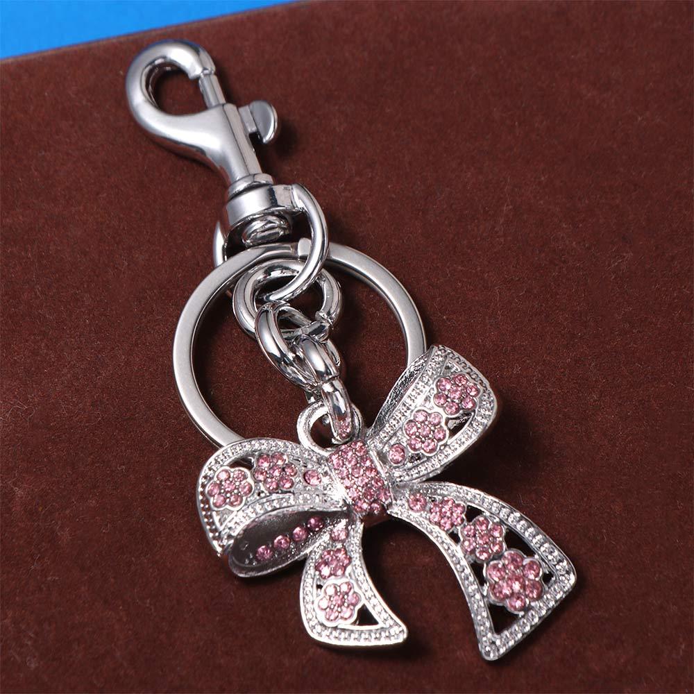 Zinc Zinc Alloy Rhinestone Bowknot Keychains Backpack Hanging Bow Car Keyrings  Female Lady Girl