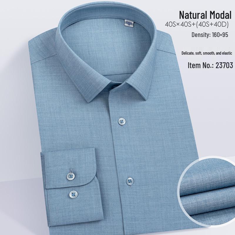 Modal Men's Stretch Non-Iron Long Sleeve Shirt - Spring/Autumn Formal Style