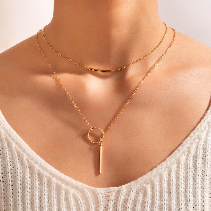 New necklace, simple and fashionable circle geometric multi-layer ins cold wind women's collarbone chain