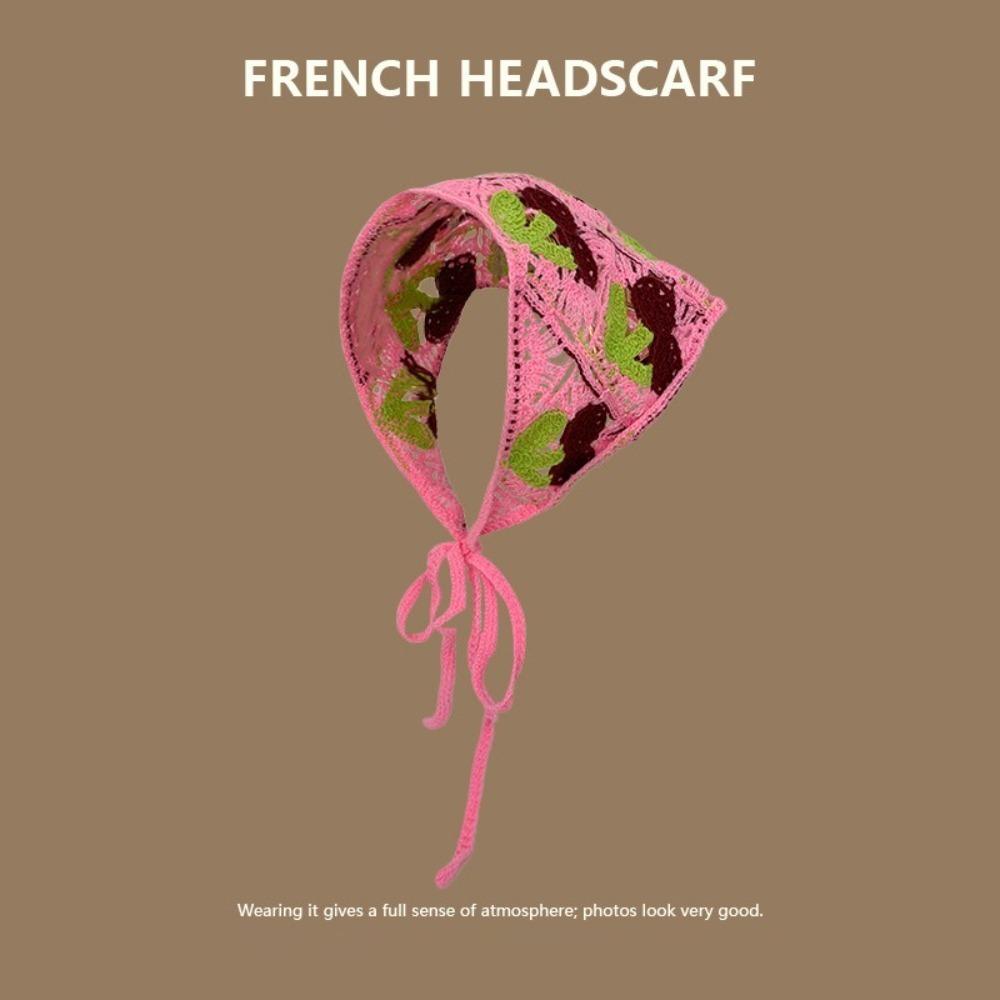 New Sweet Triangle Headband Cute Knitted Flower Headscarf Handmade French Pastoral Style Headwear Photo Props