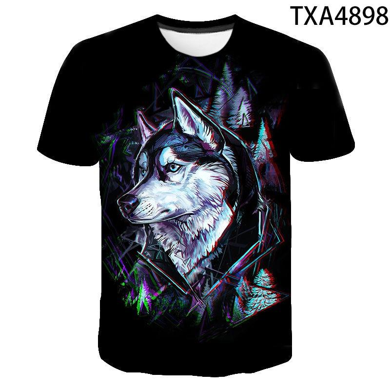 Summer T-shirt Men's Street Wear Round Neck Short Sleeved T-shirt Top Fun Animal Men's Casual Wolf 3D Printed T-shirt