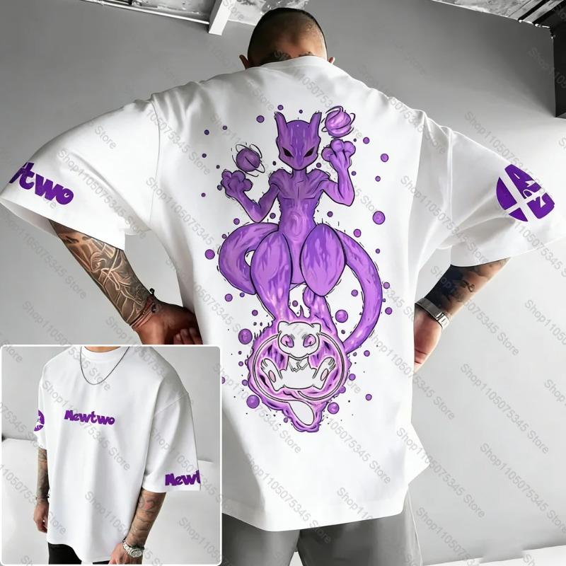 Co-branded Loose Plus Size T-shirt Summer Men's Street Trend Animation Mewtwo Printing Casual Versatile Harajuku