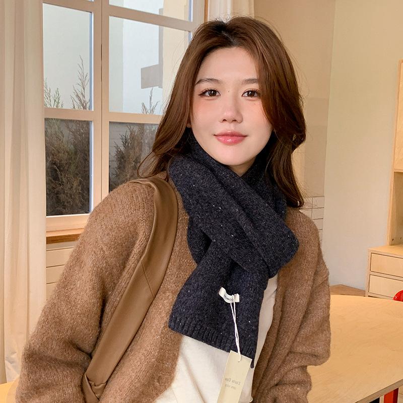 Chocolate color autumn and winter versatile monochrome warm wool knitted wool scarf scarf female student gift