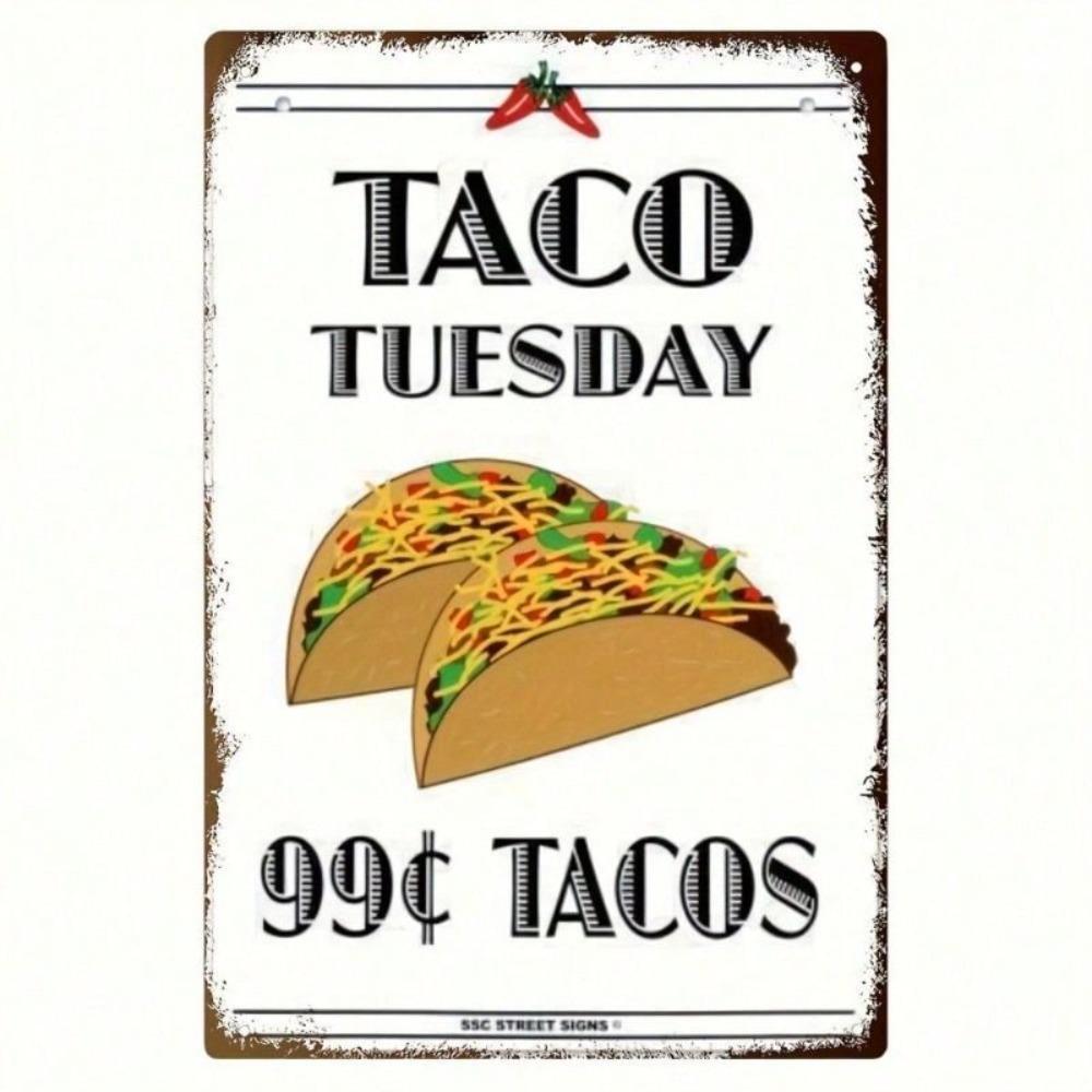 Metal Wall Art Retro Taco Tuesday Sign for Home Kitchen Diner Decor