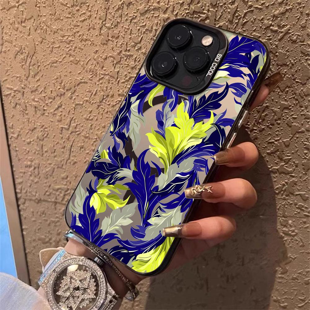 Luxury Fashion Leaves Phone Case For IPhone 17 16 15 14 13 12 11 Pro Max Air Magnetic Matte Laser Metallic Phone Funda