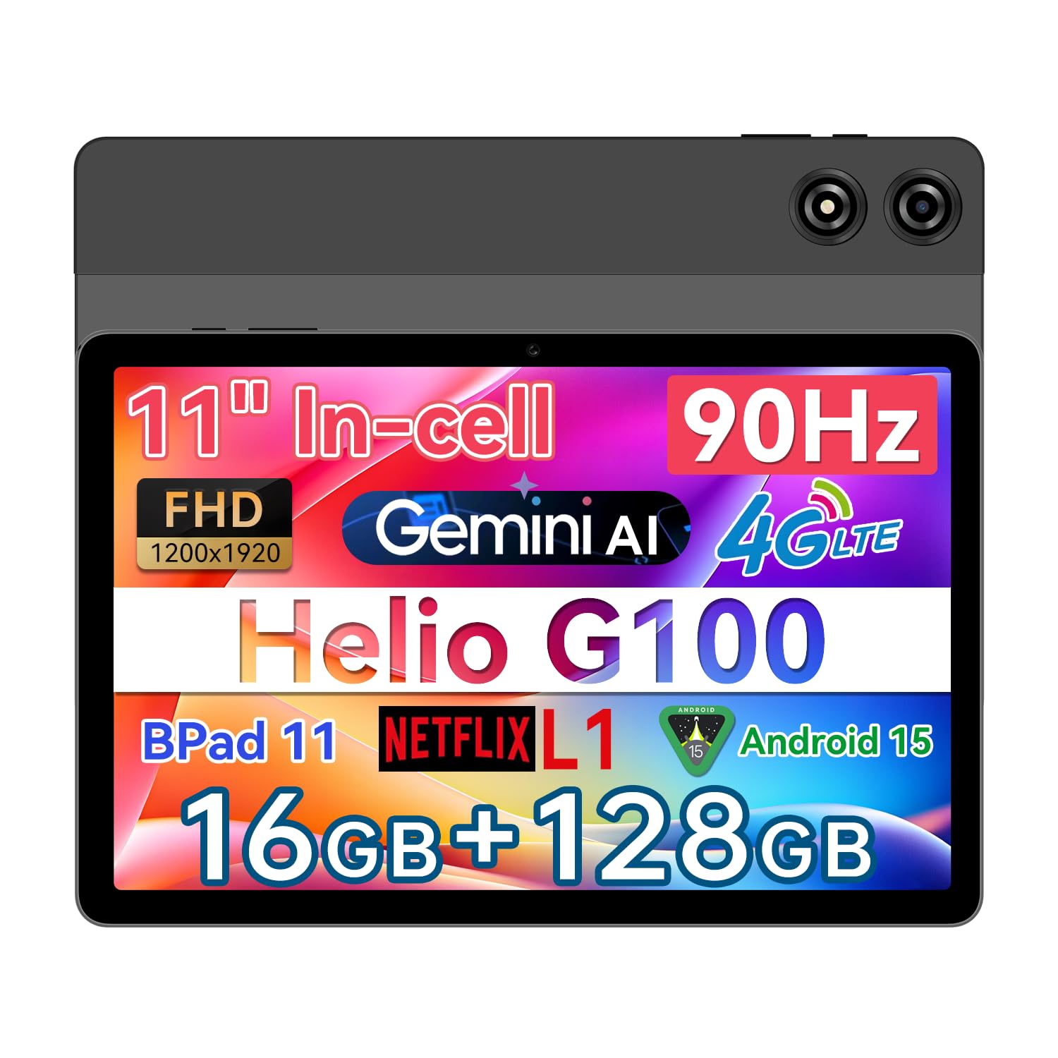 

BNCF Android 15 Bpad Helio 90 Гц FHD IPS 1920x1200 Widevine 4G Роз єм для навушників Планшет, 11-дюймовий, 11, G100, 8-ядерний, 16 ГБ+128 ГБ+Розширення 1 ТБ, 11 In-Cell сірий колір