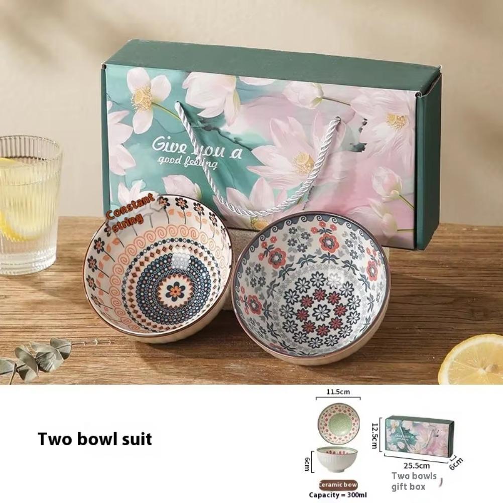 Exquisite Figure Porcelain Bowl Set Dessert Salad Snack Bowl Kitchen Noodle Bowl Tableware Gift Box Microwave Safe Festival Gift
